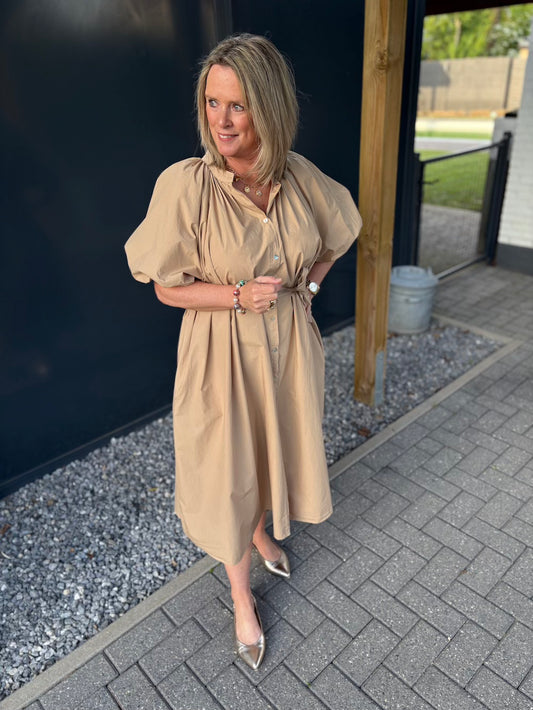 jurk met pofouw beige
