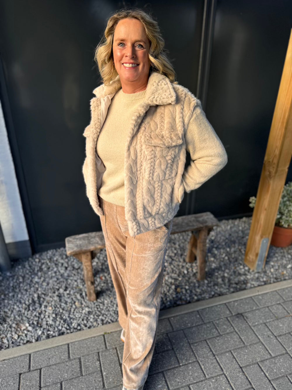 Broek wijd rib beige