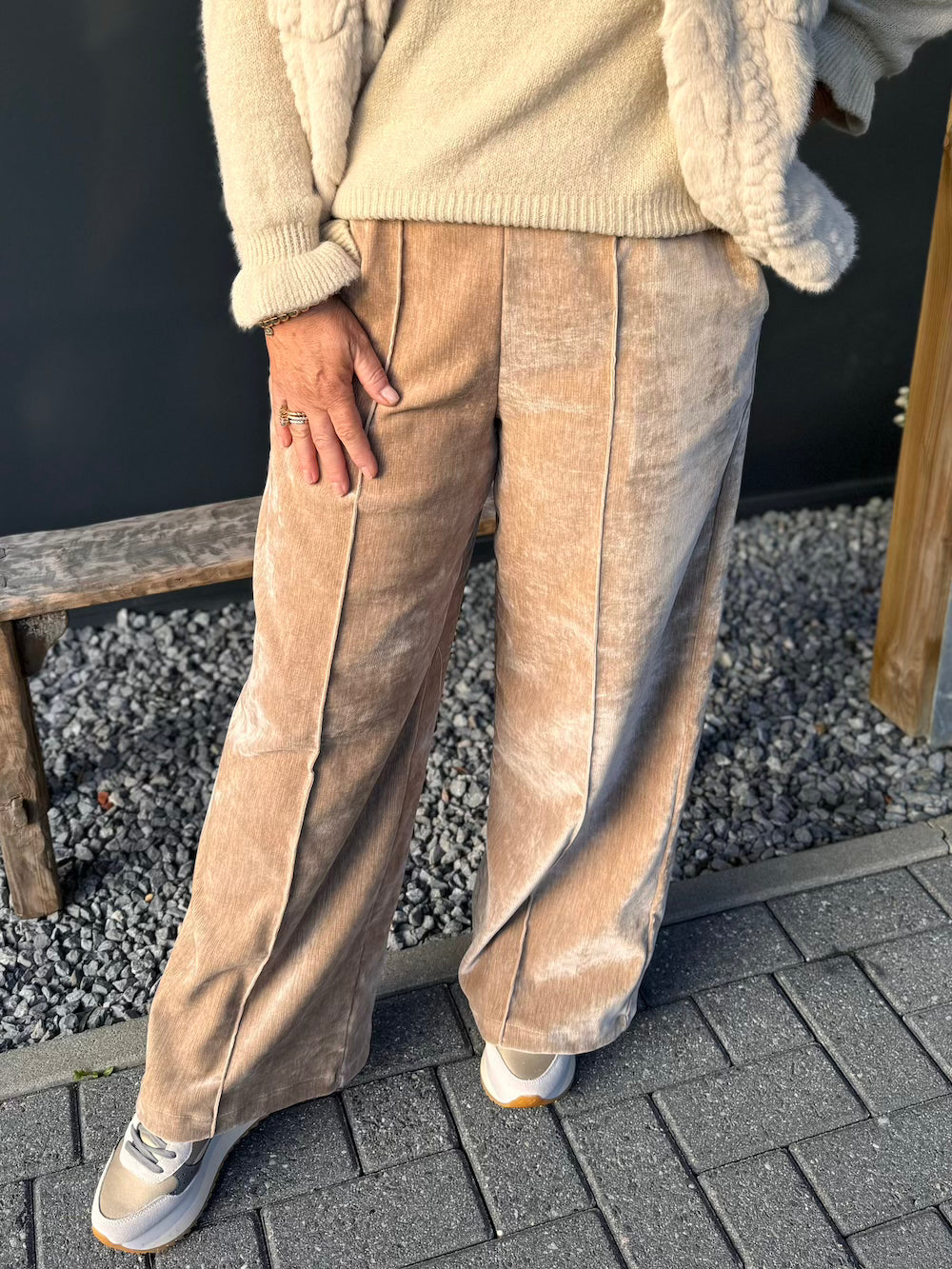 Broek wijd rib beige