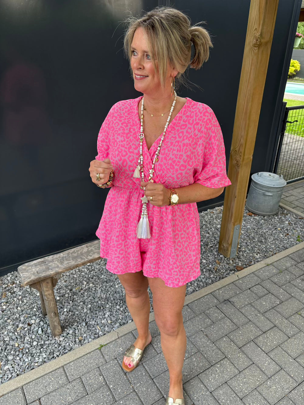 Playsuit neon roze luipaard