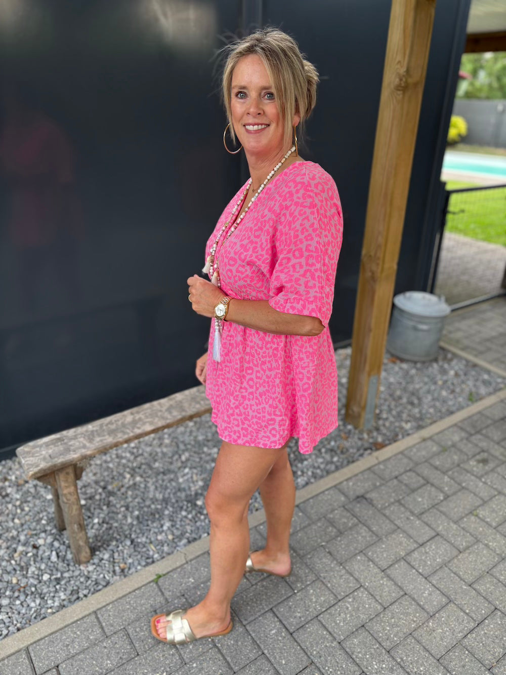 Playsuit neon roze luipaard