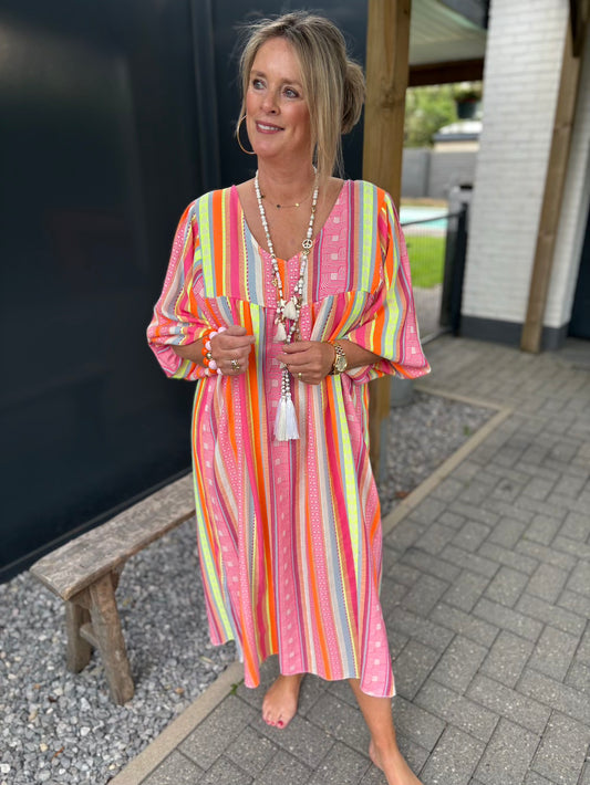 jurk neon kleuren v hals