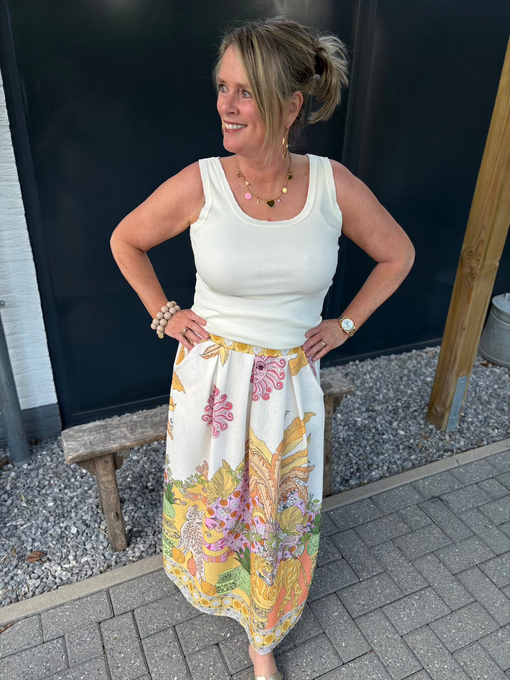 rok met print geel