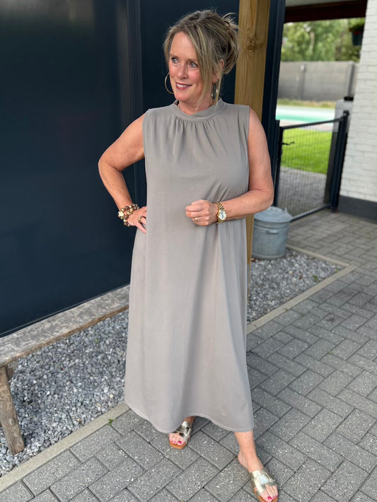 jurk met striklint taupe