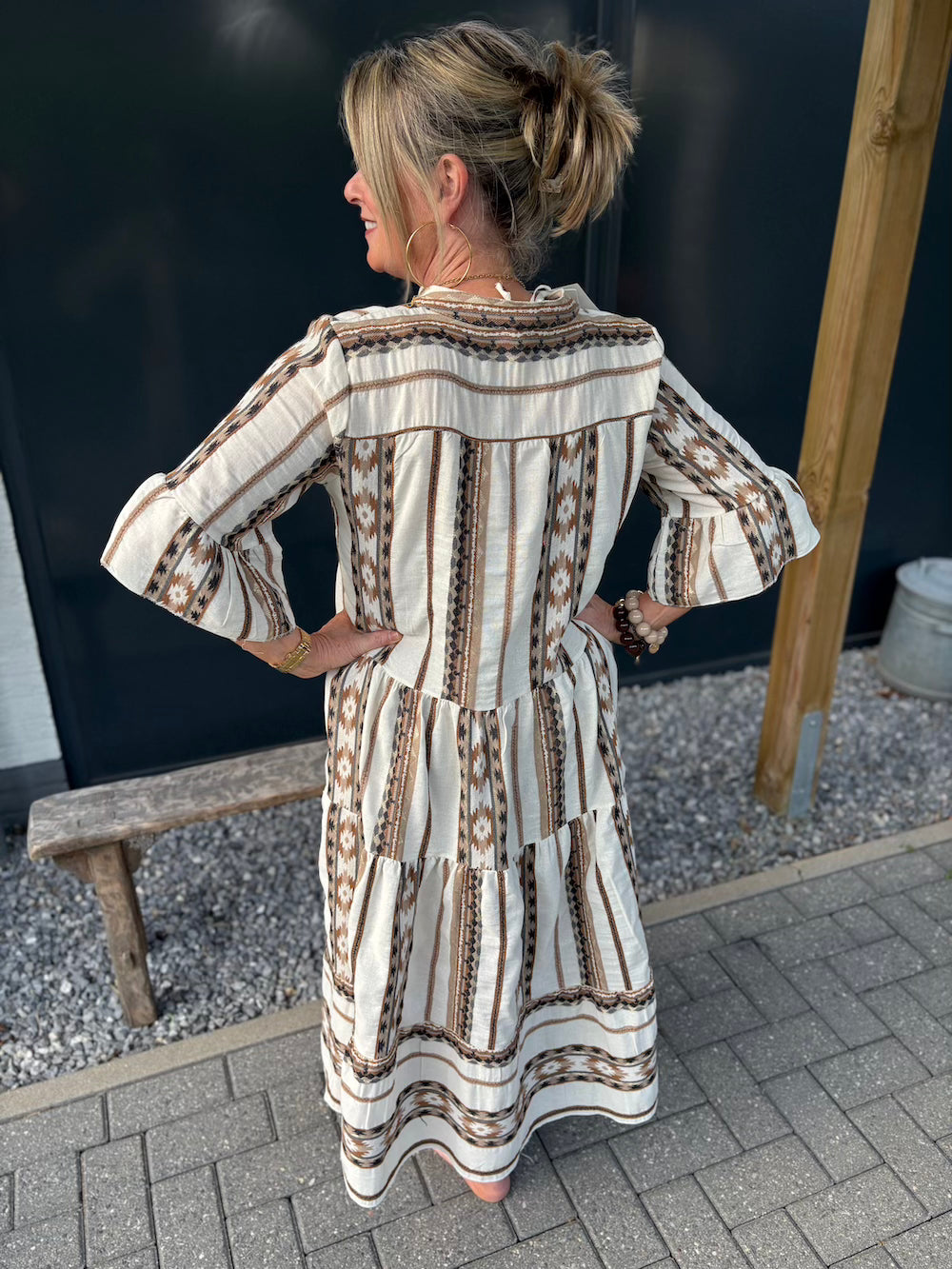 Maxidress met stroken taupe/ beige