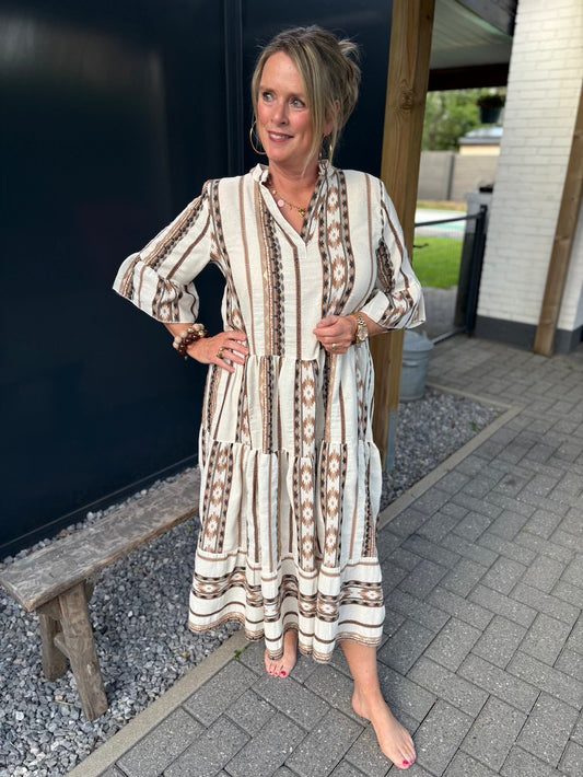 jurk met stroken beige 