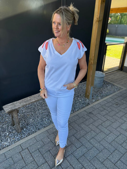 T shirt met kraaltjes wit