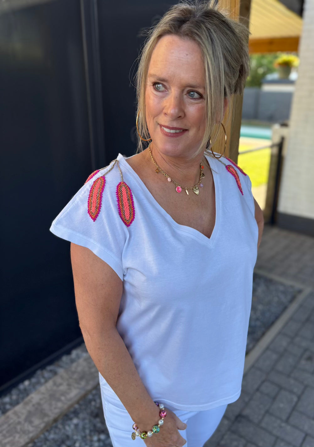 T-shirt met kraaltjes wit