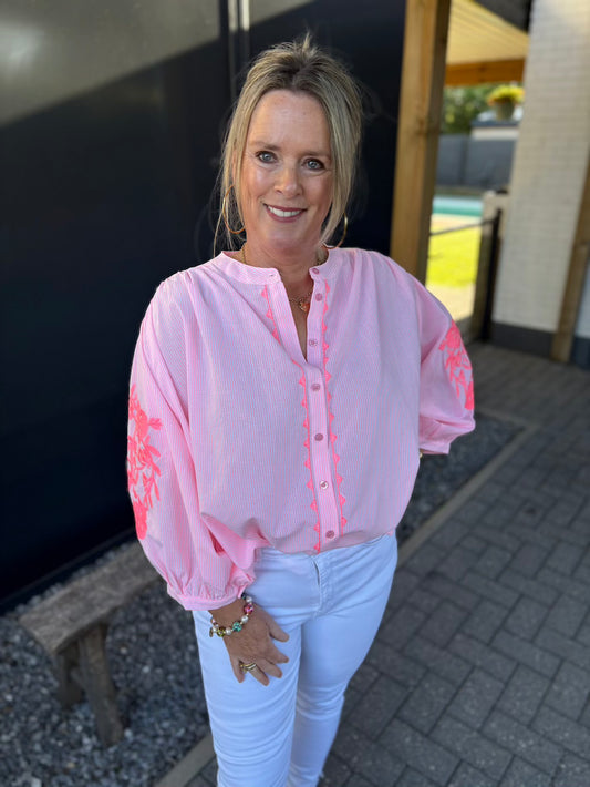 Blouse oversized met neon bloem