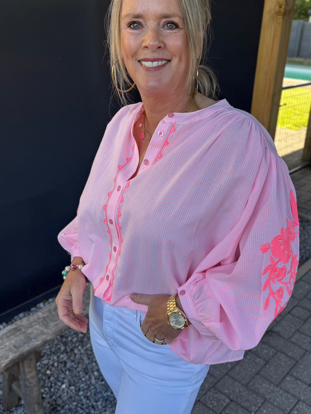 Blouse neon oversized met bloem