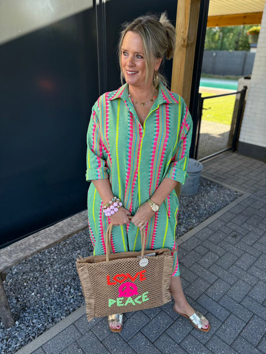 Jurk groen gestreept met neon