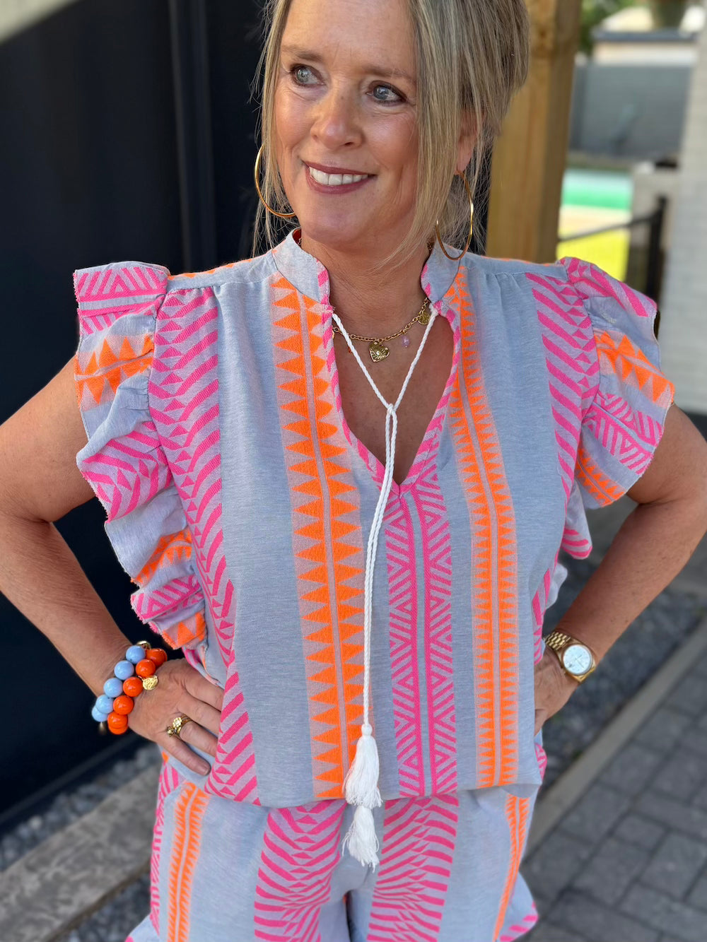 Short en top jeansblauw met neon