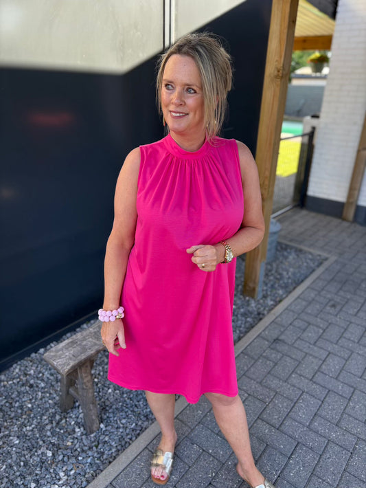 Jurkje met striklint fuchsia