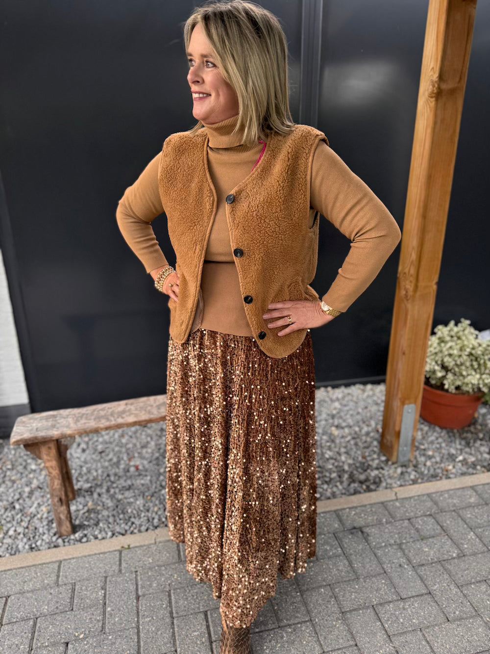 glitter rok cognac