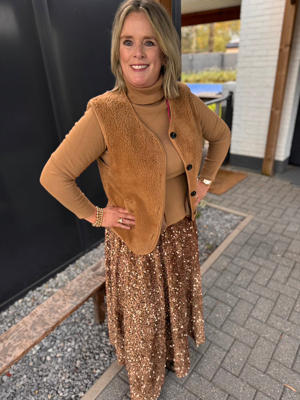glitter rok cognac