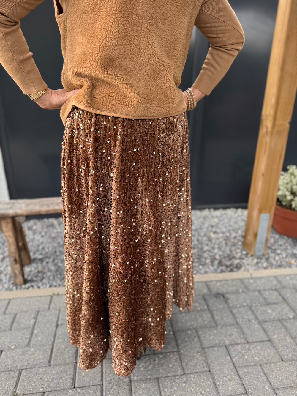 glitter rok cognac