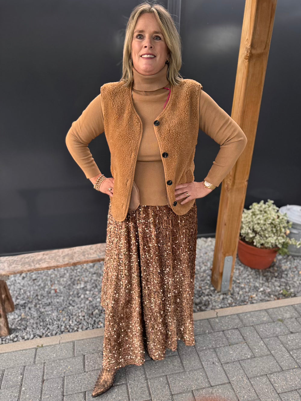 glitter rok cognac
