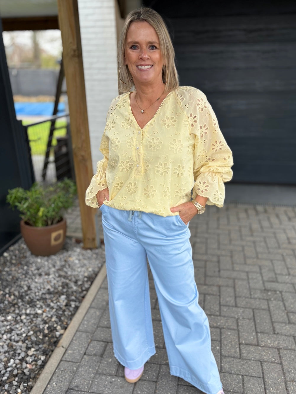 Broek katoen met elastische taille pastel blauw