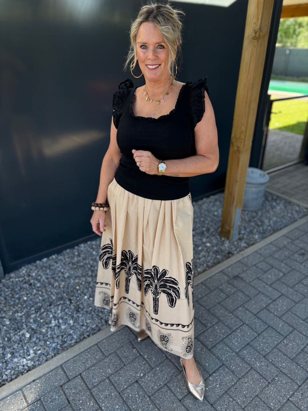 Rok beige zwart