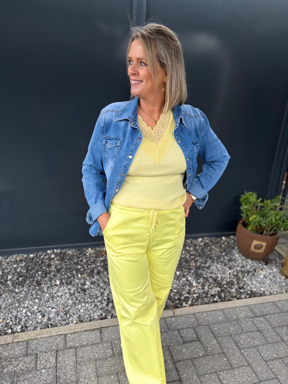 Broek katoen met elastische taille geel