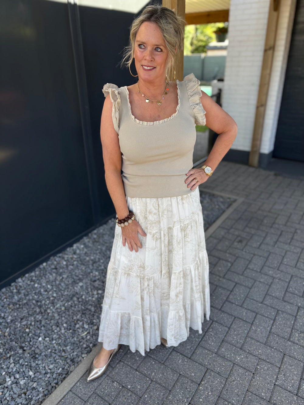 Rok met print beige