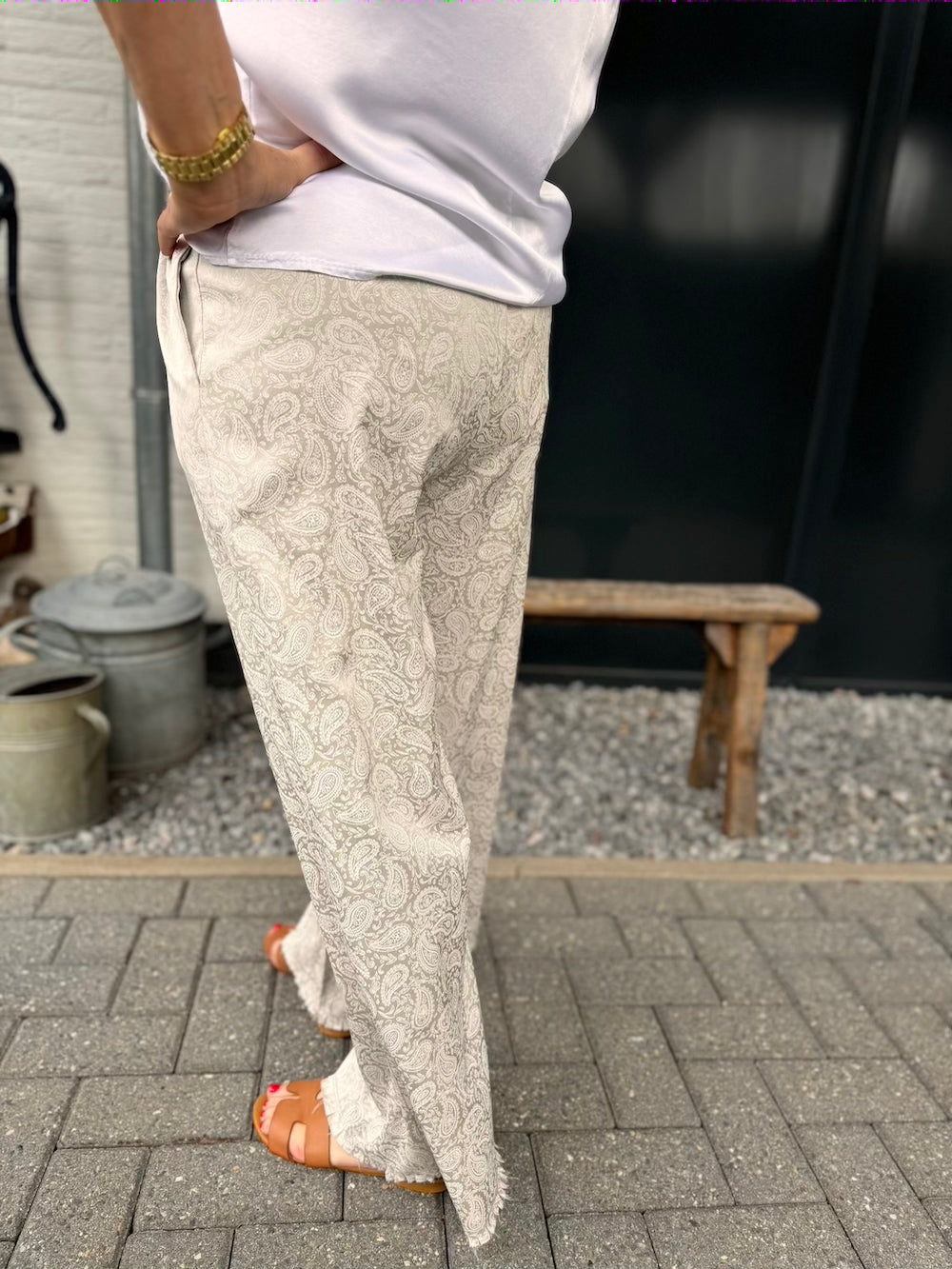 Broek paisley print beige/grijs