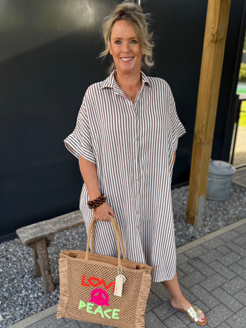 maxi dress gestreept bruin