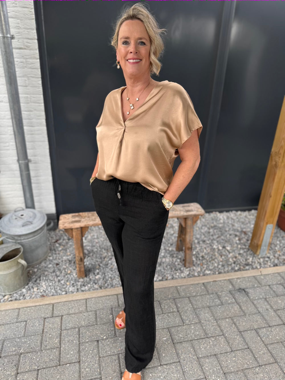 Broek linnen met koord zwart