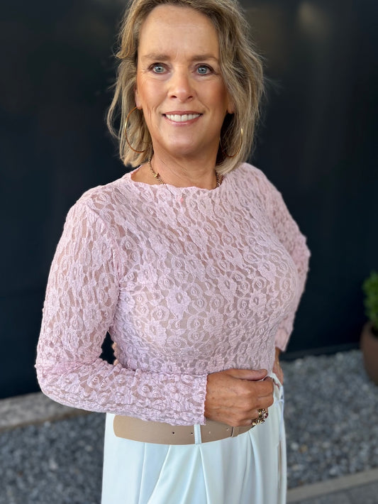 Top kant lange mouw roze