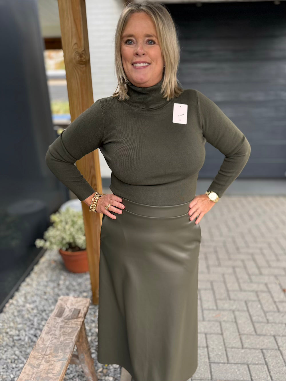 Rok vegan leather khaki groen