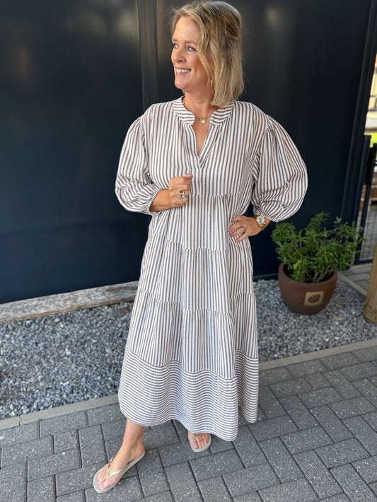 tetra jurk taupe wit