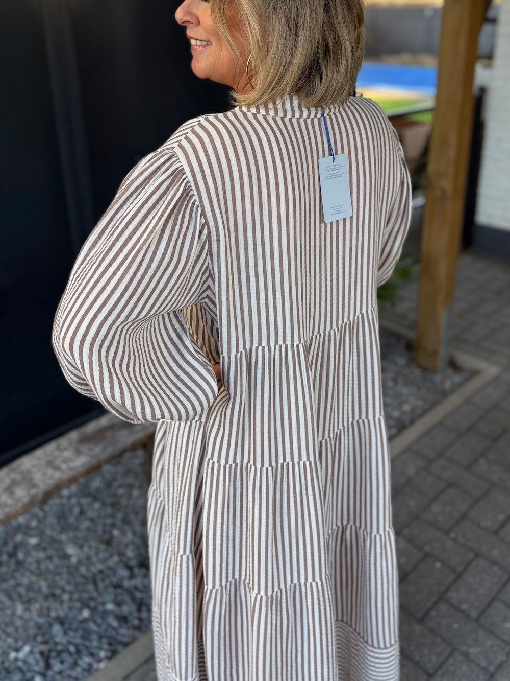 Maxi jurk tetra gestreept taupe