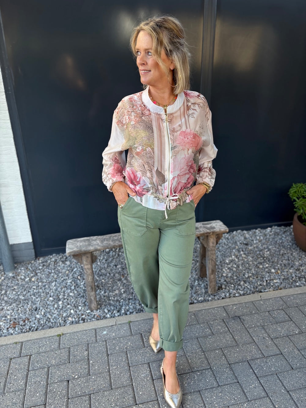 Broek met elastische taille groen