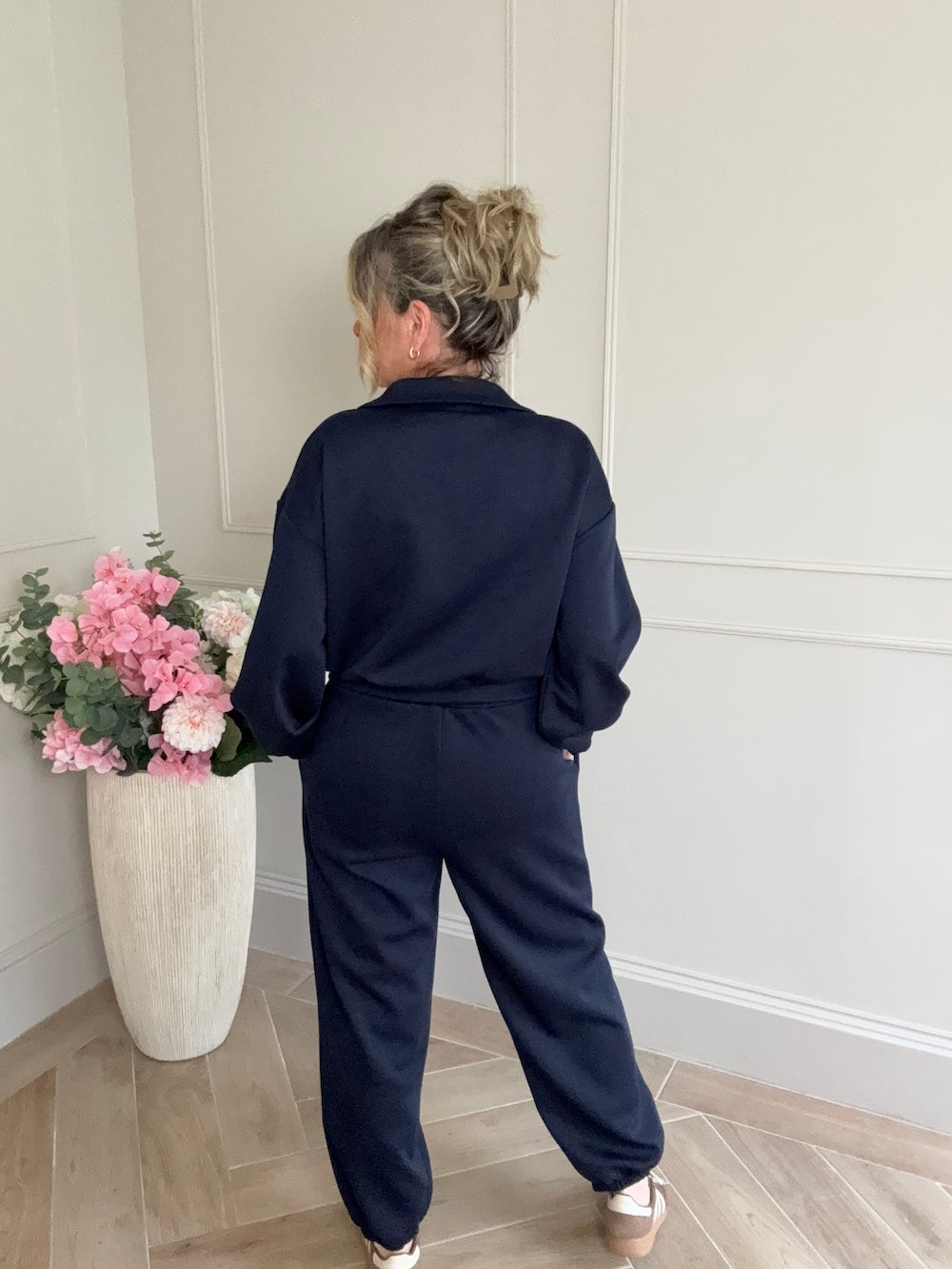 luxe comfyset mett knopen marine blauw
