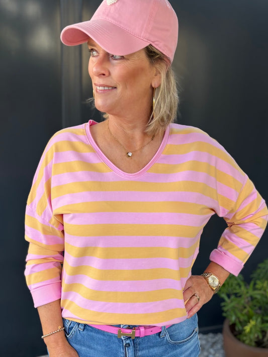 Shirt brede streep roze oranje