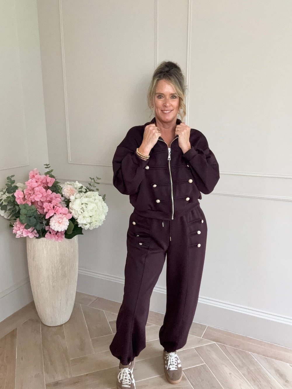 luxe comfyset mett knopen marine bordeaux