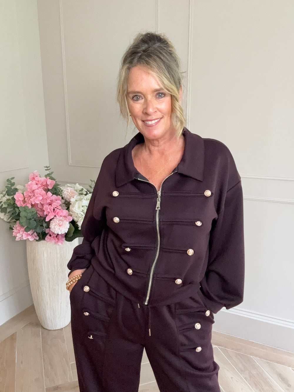 luxe comfyset mett knopen marine bordeaux