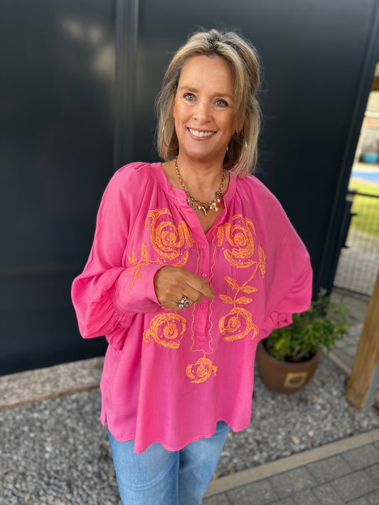 Blouse met borduursel roze