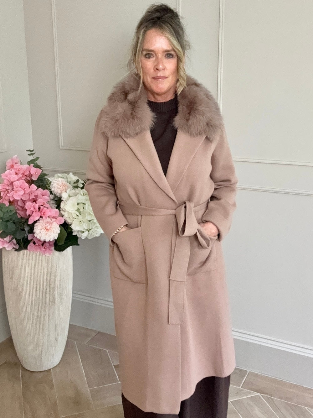 Trench vest met bontkraag