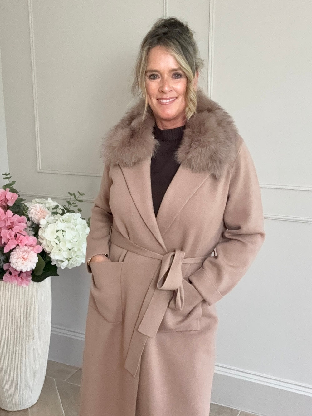 Trench vest met bontkraag