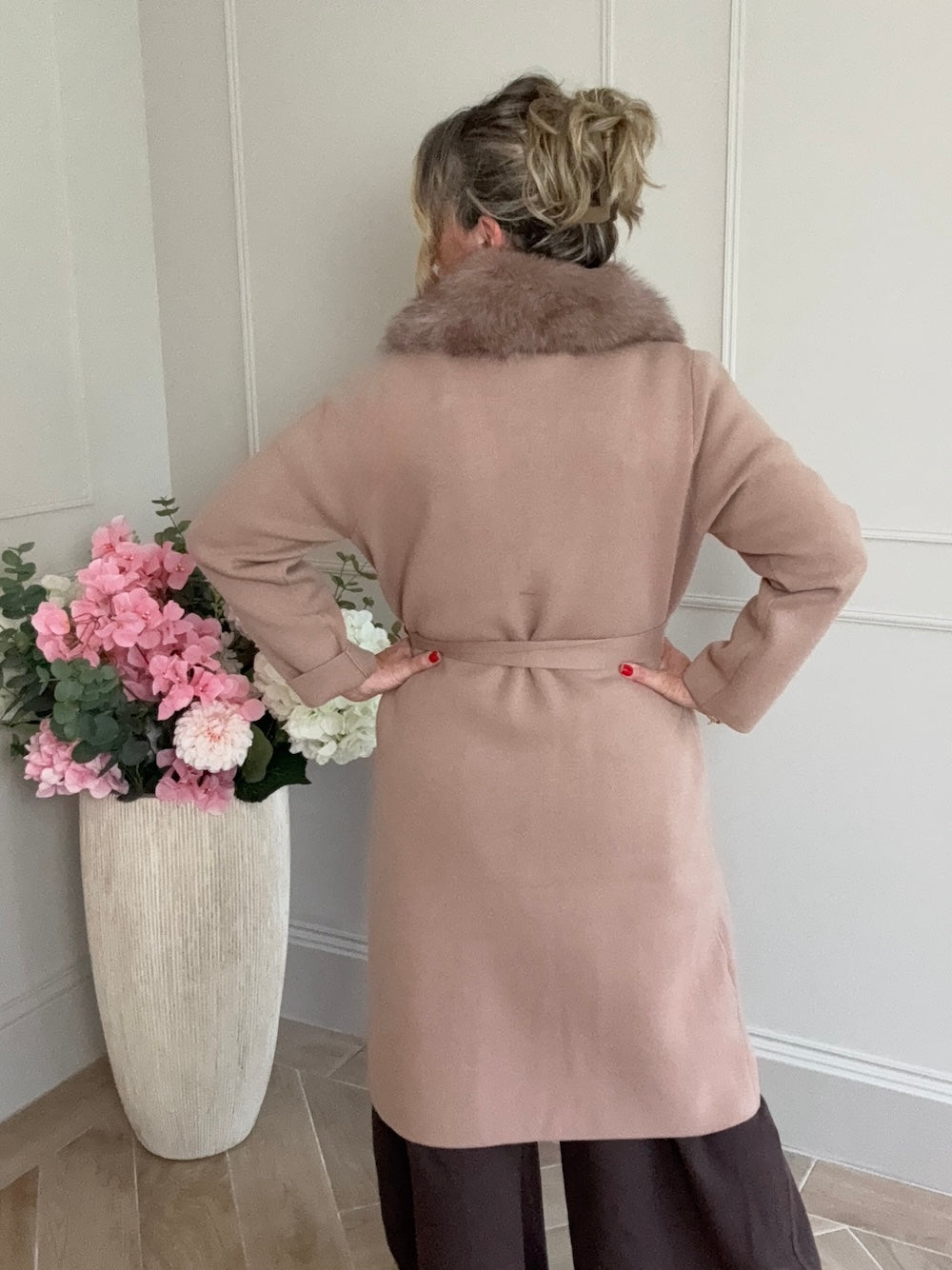 Trench vest met bontkraag