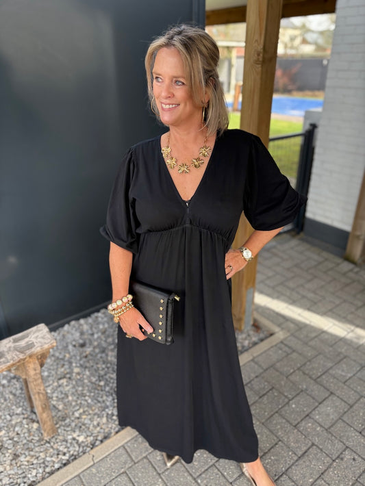 Jurk v hals voor en achter zwart