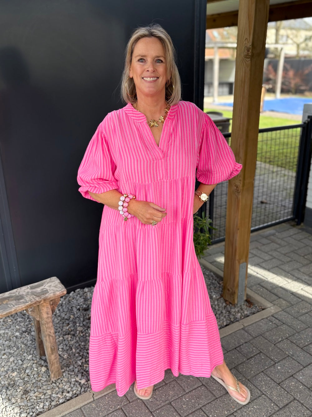 maxi jurk neon gestreept