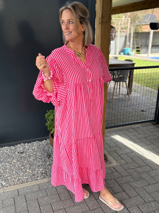 maxi jurk roze rood gestreept