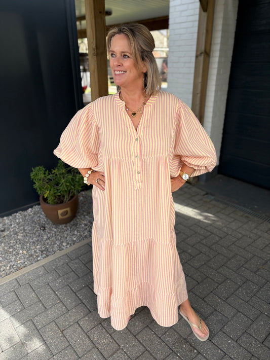maxi jurk gestreept roze geel