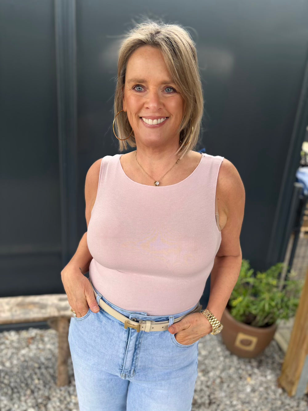Mouwloze top kasjmier roze
