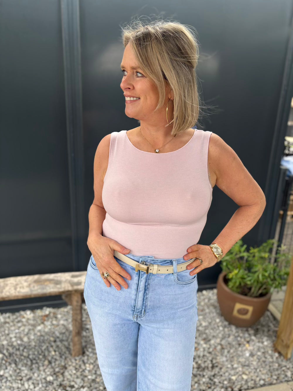 Mouwloze top kasjmier pastel roze