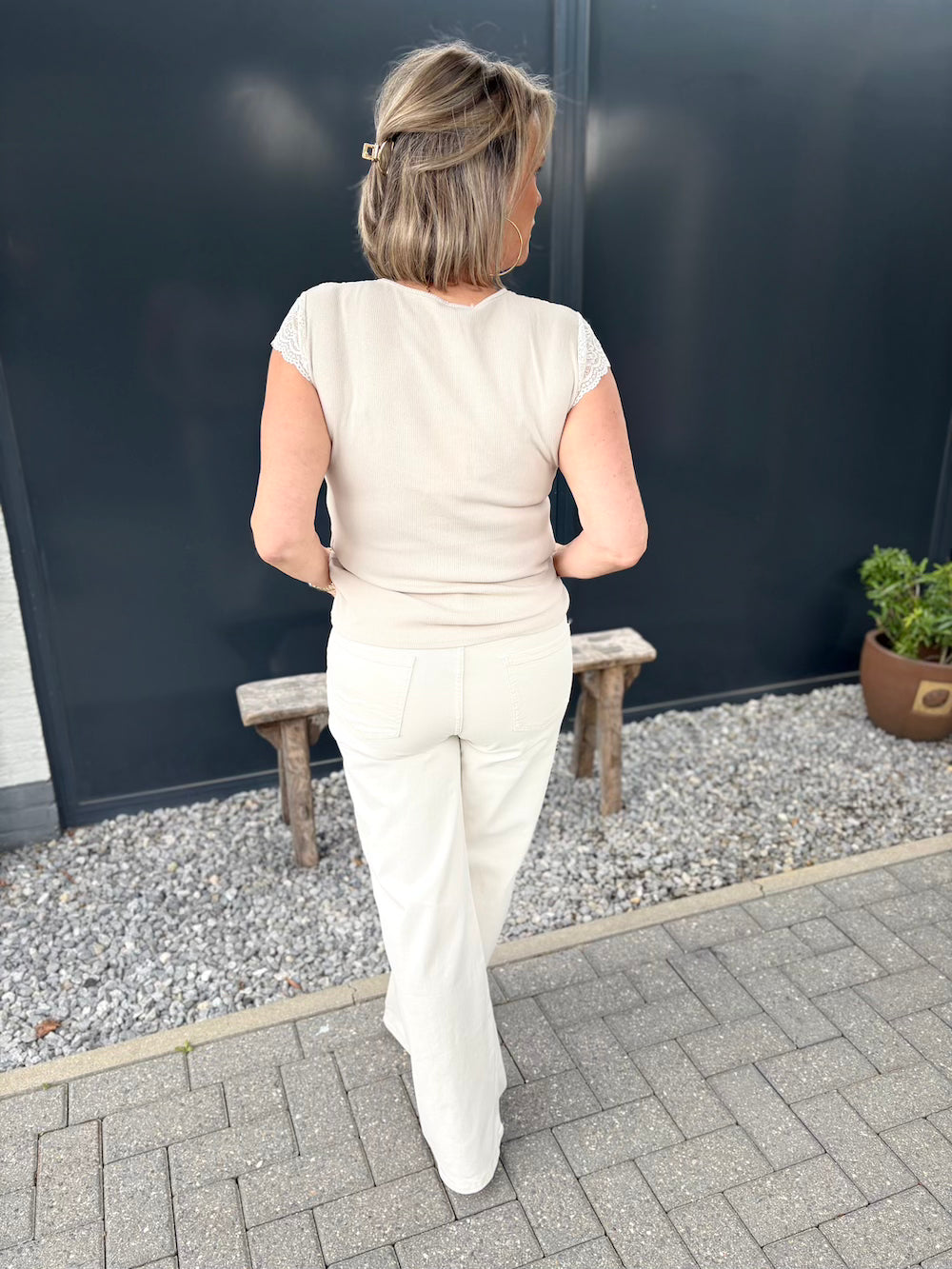 Jeans creme wide leg