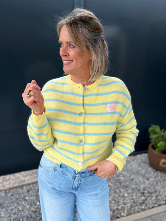 Vestje geel lichtblauw gestreept