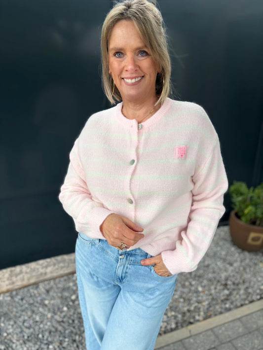 Vestje gestreept roze creme